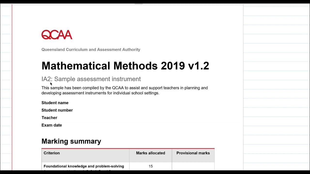IA2 Exam Solutions (Math Methods NonTechnology QCAA Official Sample