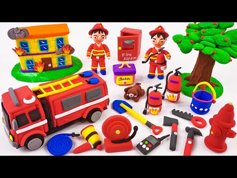 (Easy) DIY How to make polymer clay miniature fire truck, fireman, firefighting set | Mixing Clay