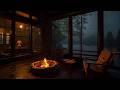 A Rainy Night by the Lake with a Warm Cabin Fireplace | Gentle Sounds for Sleep and Relaxation