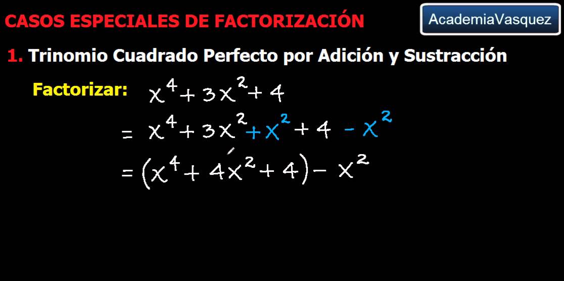 Factorizacion Trinomio Cuadrado Perfecto Por Adicion Y