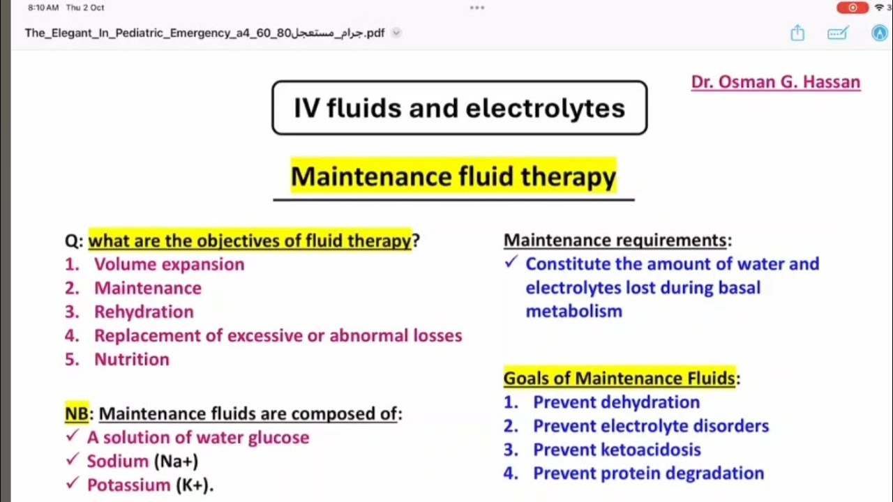 IV Fluids and Electrolytes  part 1 : Maintenance Fluid Therapy Dr Osman Gamal Hassan