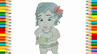how to draw little moana princess for kids  & pencil coloring screenshot 4