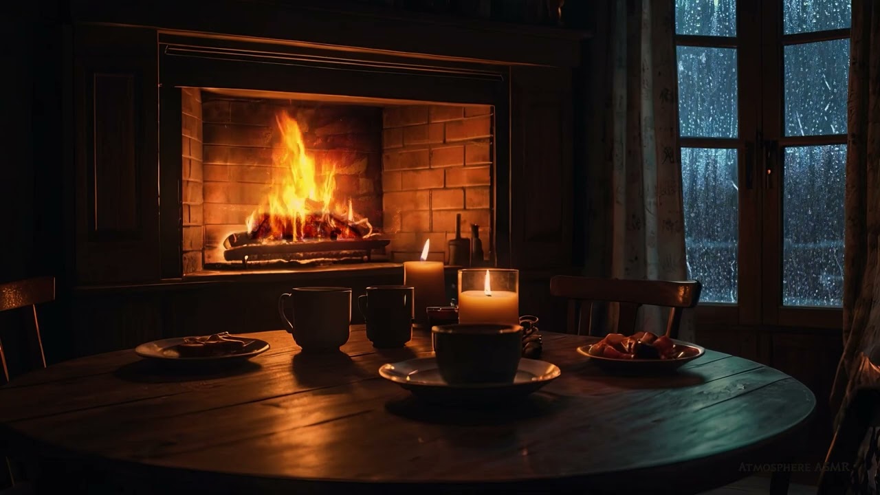 Noche de Invierno con Lluvia, Chimenea y Velas – Ambiente Acogedor para Dormir, Relajarse o Leer