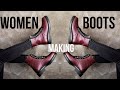 Women boots from leather. I making leather boots for video