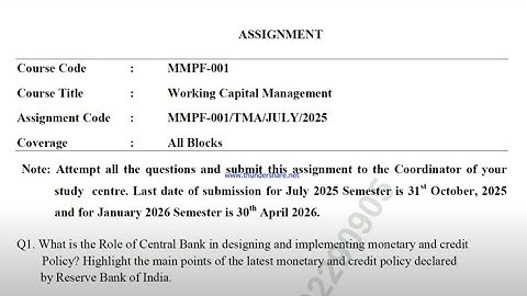IGNOU MMPF - 001 Solved Assignment July 2025 Jan 2026 PDF | MBA | Working Capital Management