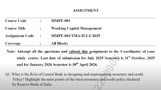 IGNOU MMPF - 001 Solved Assignment July 2025 Jan 2026 PDF | MBA | Working Capital Management