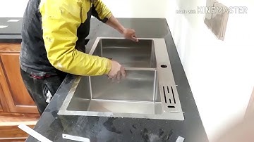 Quy trình cắt đá bàn bếp lắp chậu rửa bát âm bằng mặt đá. Stone kitchen countertops