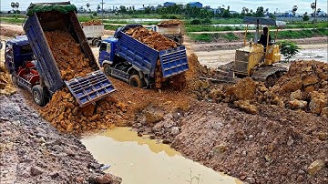Processing Landfill Task! By Dump Truck 5Ton & Dozer KOMAT