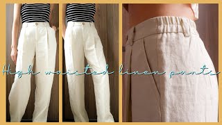 DIY High Waisted Wide Leg Pants / Elastic Back Pants / Elastic Back Linen Pants