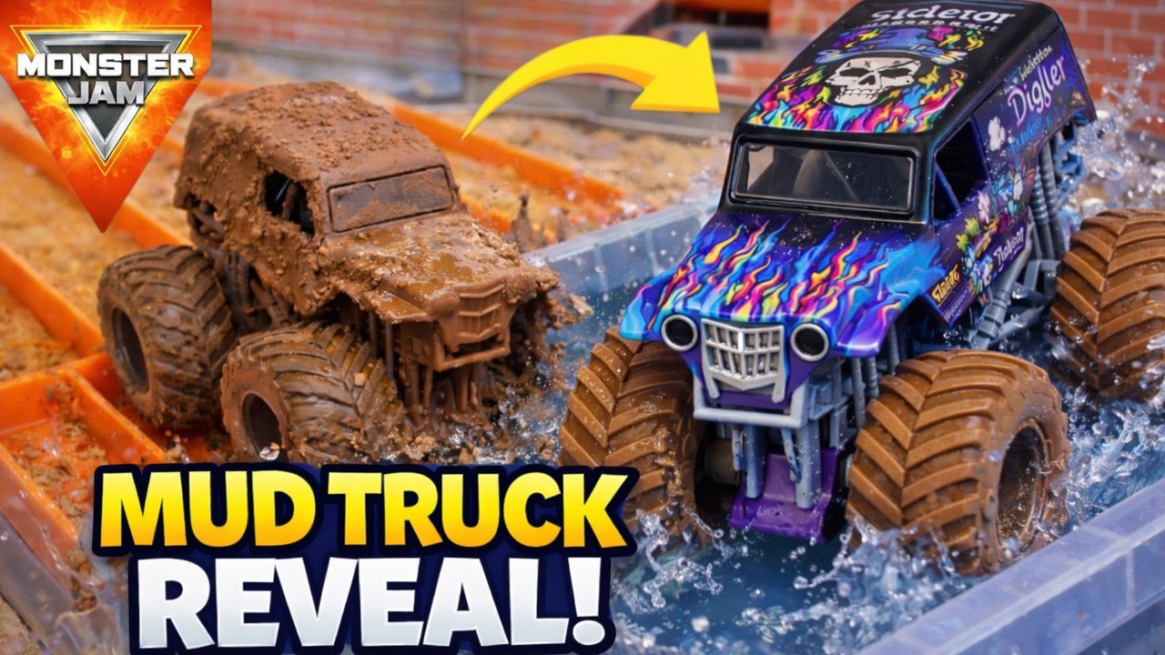 Monster Truck Videos for Kids | Mud Bath Water Reveal Race