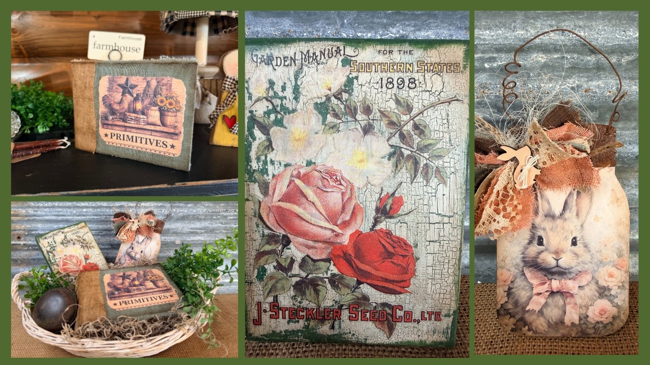 Симпатичная деревянная банка Мейсона ~ Старинная примитивная книга, сделанная своими руками ~ IOD...