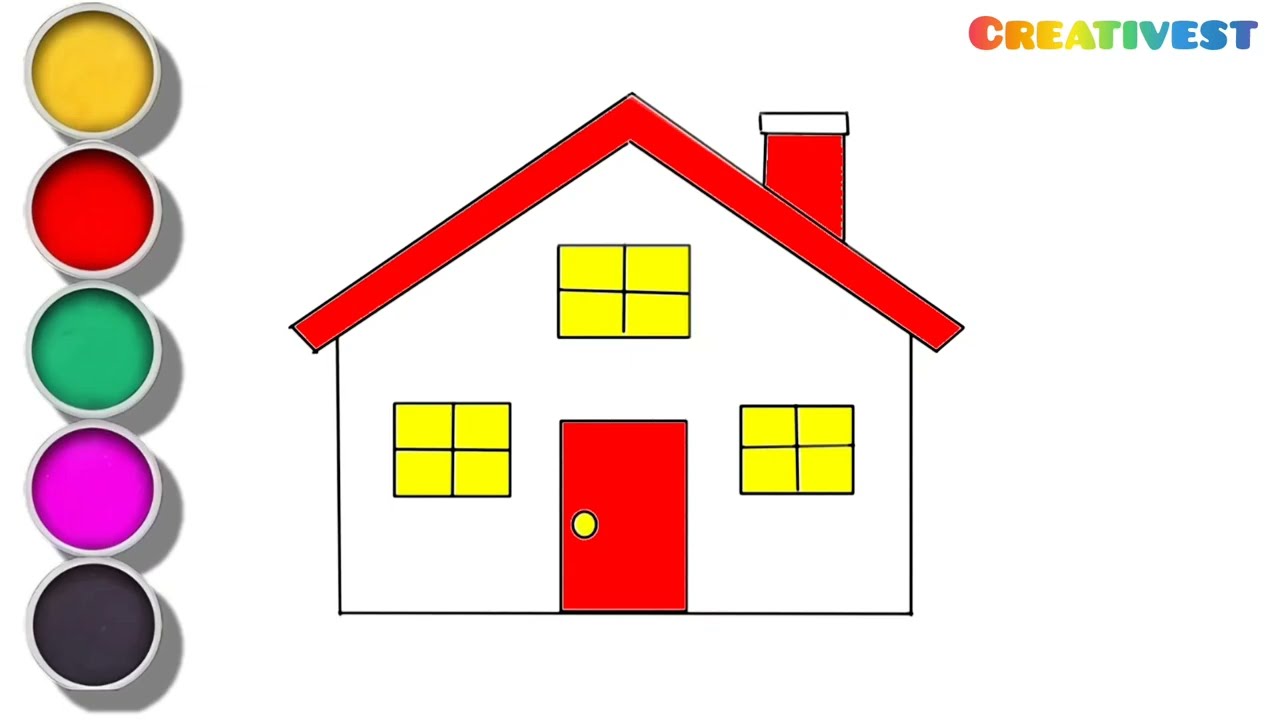 Как нарисовать и раскрасить дом (рисунок для детей и малышей)