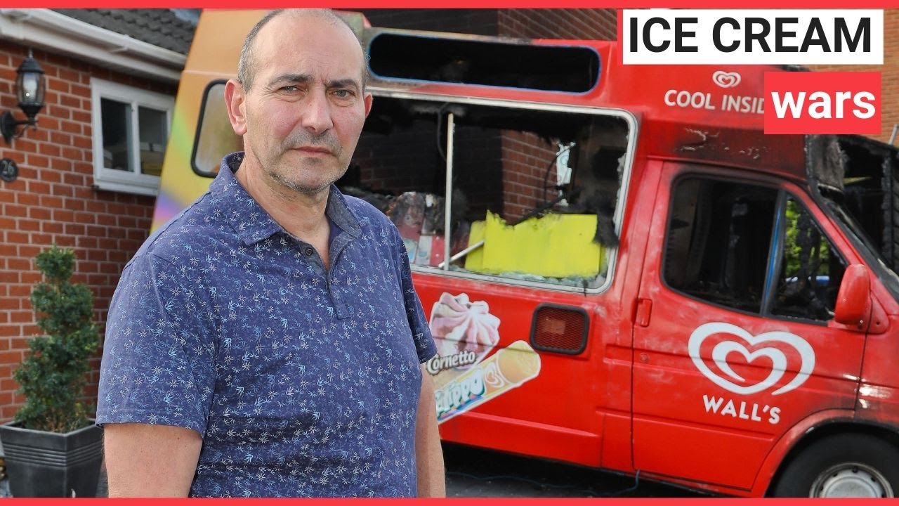 arsonists return to the scene Arsonists torch ice cream sellers van in turf war | SWNS TV