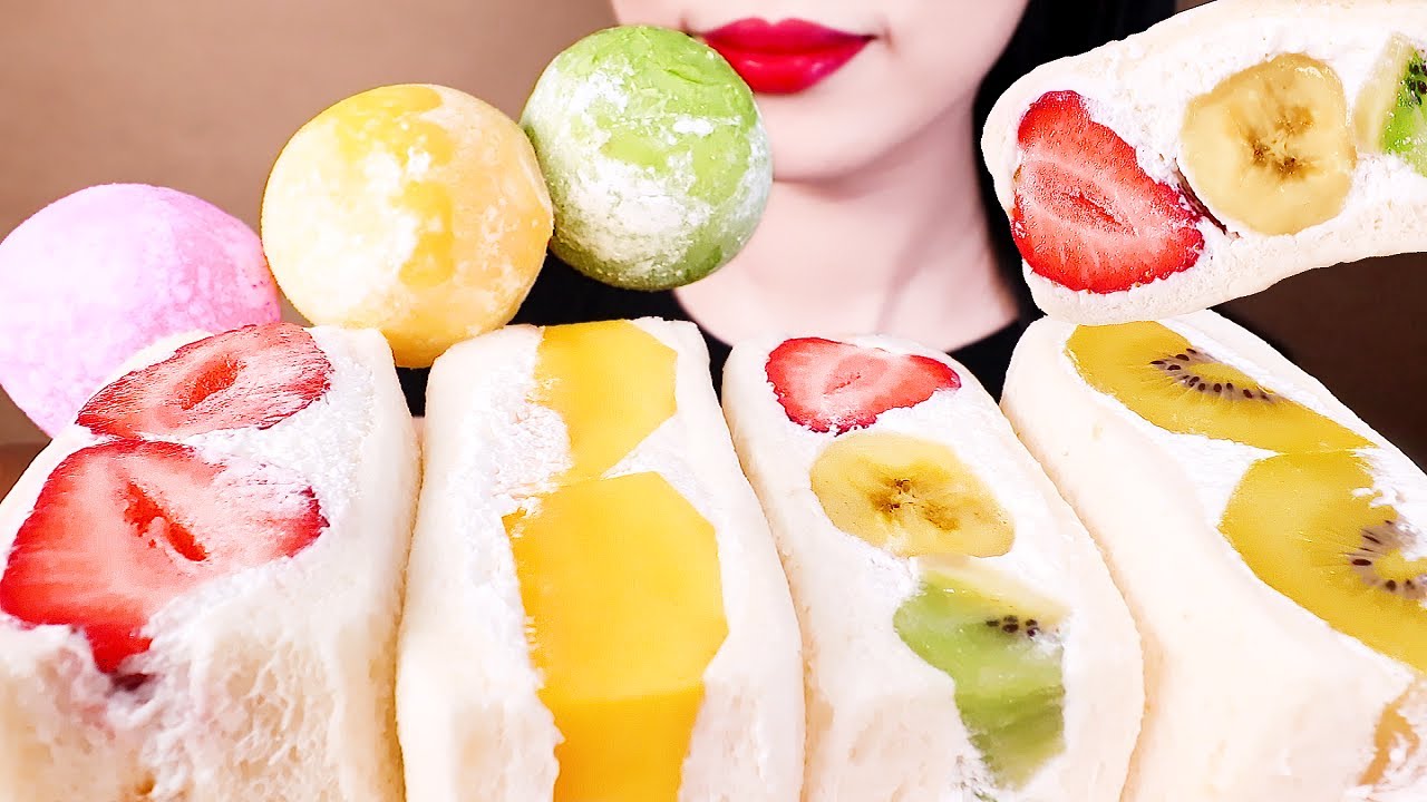 ASMR FRUIT SANDWICH, RICE CAKE ICE CREAM eating sounds MUKBANG과일샌드위치, 찹쌀떡아이스크림 디저트 먹방