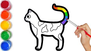 How to draw cute cat with rainbow colors for kids.