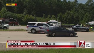 Fiery crash closes I-87 north in Knightdale