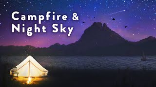 Campfire at Night with Stars | Crickets and Fire Sounds Nature Ambience for Sleep and Relaxation