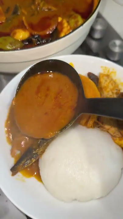Palm Nut Soup With Assorted Meat And Fish With  Rice Balls From Ghana 🇬🇭