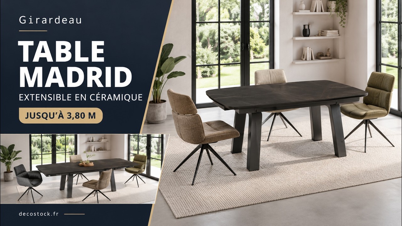 Vidéo: Table extensible en céramique avec allonge papillon Madrid