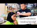 CHINESE HAIRSTYLIST ATTEMPTS TO INSTALL LACE WIG ON A BLACK GIRL.