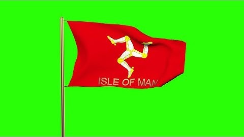 Isle Of Man Flag With Title Waving In The Wind. Looping Sun Rises Style. Animati Stock Animation