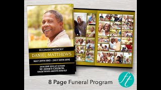 Golden 8 Page Funeral Program Template