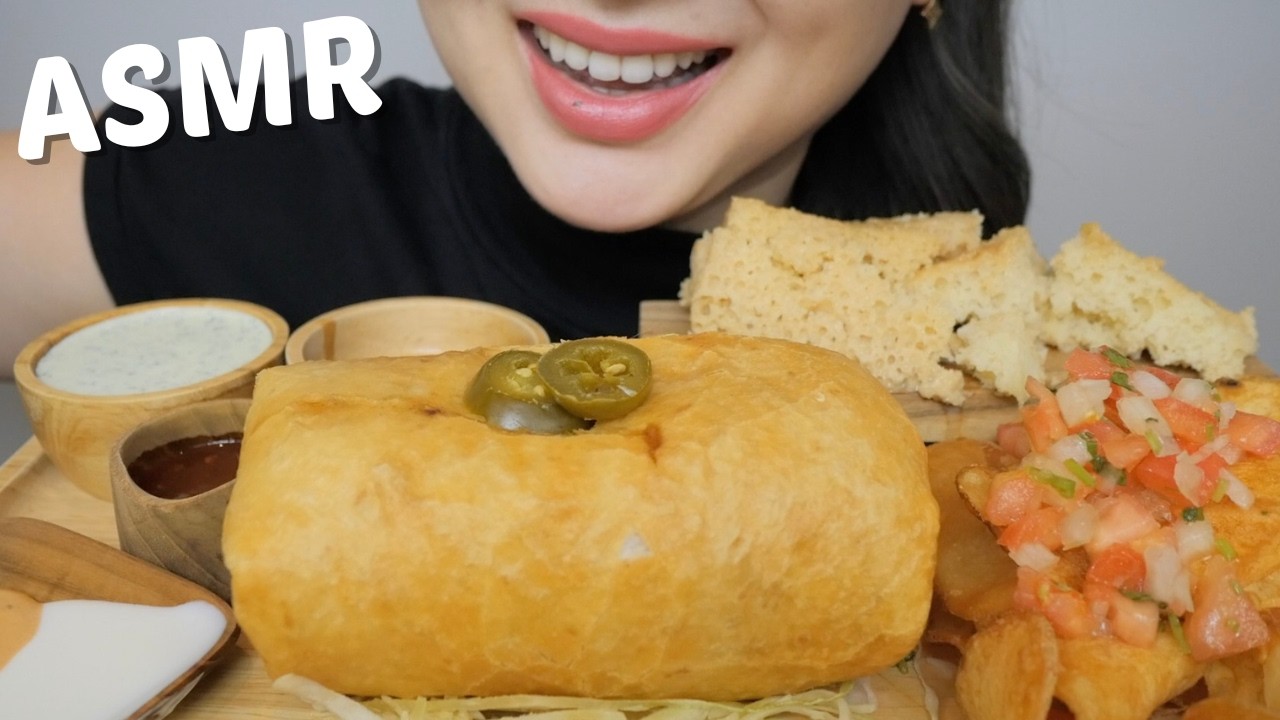 ASMR *Chimichanga - Al Pastor with Three Leches Cake and Chips & Salsa NO TAKING Eating Sounds | N.E