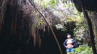 Exploring a Lava Tube at the Kaumana Caves in Hilo, Hawaii