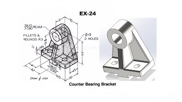 Solidworks tutorial of Ex 24 Counter Bearing Bracket Geometric Shape #3dmodeling #solidworks #model