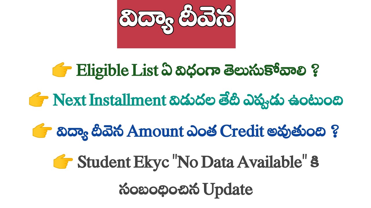 Vidya Deevena Latest News [EKYC] - JVD Amount Released Date [2022]