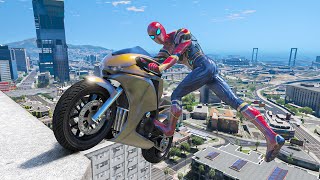 GTA 5 Iron Spiderman Motorcycle Stunts/Fails/Ragdolls (Euphoria Ragdolls) Long Video Ep 3