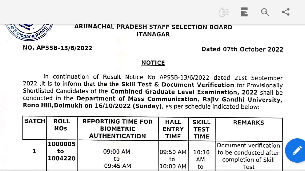 Apssb cgl Notifications||Skill test notifications||Apssb 2022