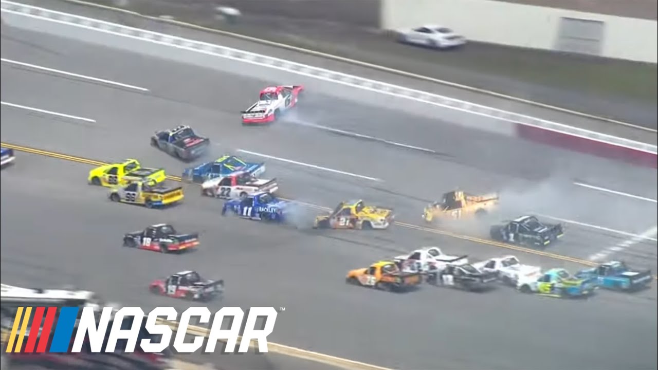 Huge wrecks breaks out in the NASCAR Truck Series race at Talladega Superspeedway