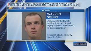 Suspected vehicle arson leads to arrest of Tioga Pa. man
