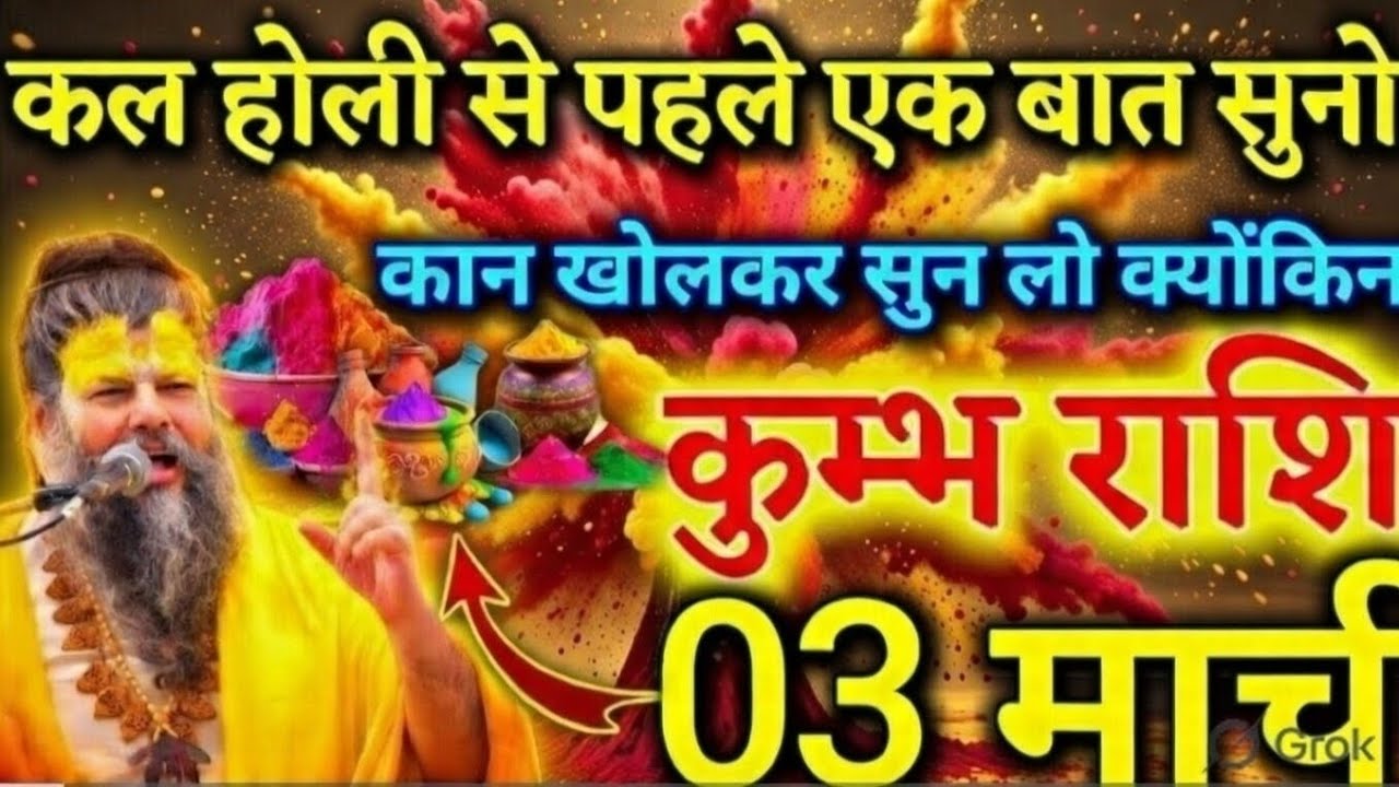 कुंभ राशि 03 मार्च 🔥 होली से पहले सुन लो ये बड़ी चेतावनी | कल बदलने वाला है सब कुछ!