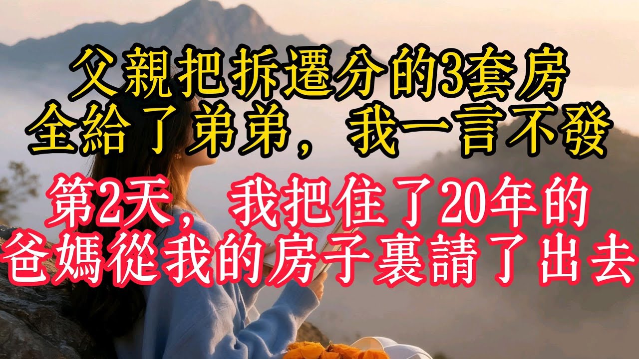 父親把拆遷分的3套房全給了弟弟，我一言不發，第2天，我把住了20年的爸媽從我的房子裡請了出去