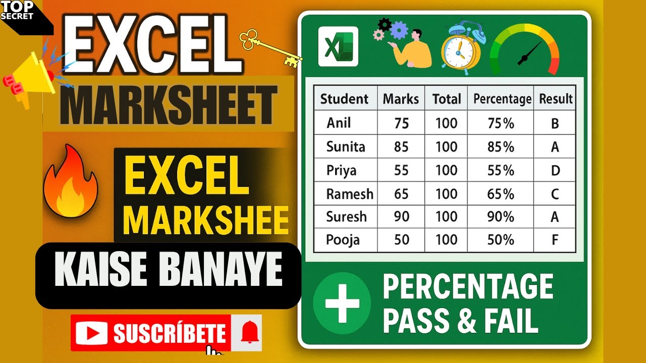 🔥🔥 Excel Marksheet | Excel Marksheet kaise banaye | Formula of Sum ...