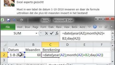 Excel - Formule om maanden bij een bepaalde datum op te tellen
