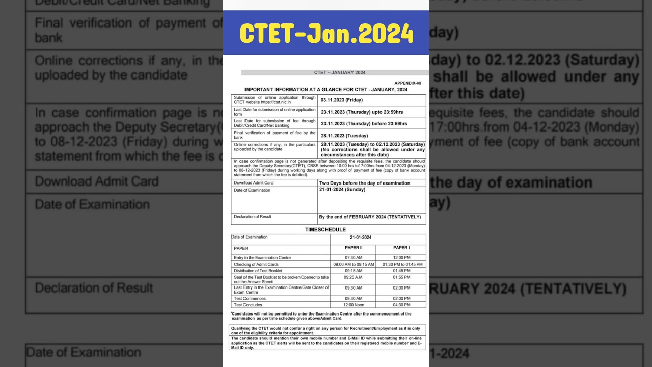 CTET-Jan.2024 || CTET-Jan.2024 Notification || 