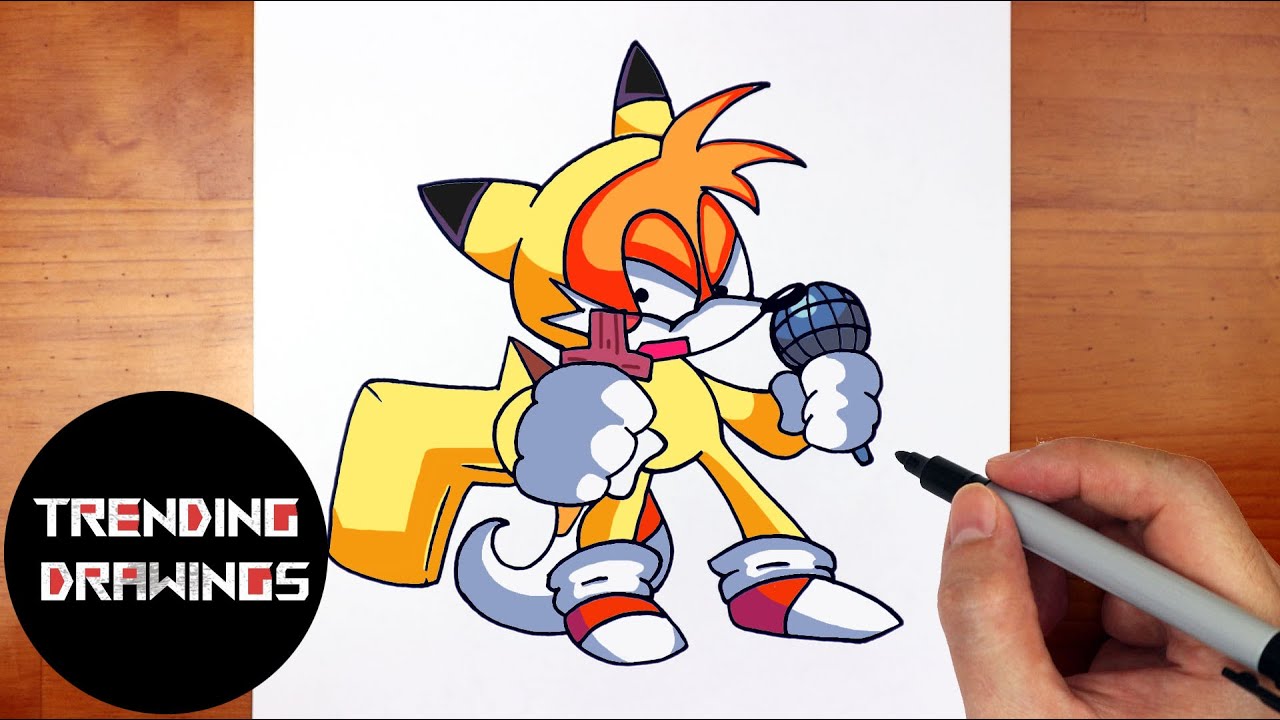 How to draw Tails - FNF: Tails' Halloween - Sketchok easy drawing guides