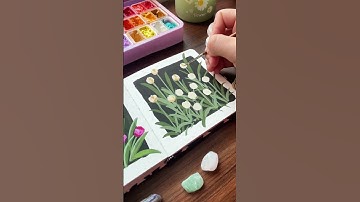 Vẽ hoa tulip trắng bằng màu gouache #gouachetutorial #gouachepainting