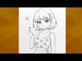 Drawing Cute Anime Girl with Finger Heart | Pencil Sketch Art