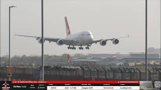Qantas A380 QFA01 Super-late arrival into LHR