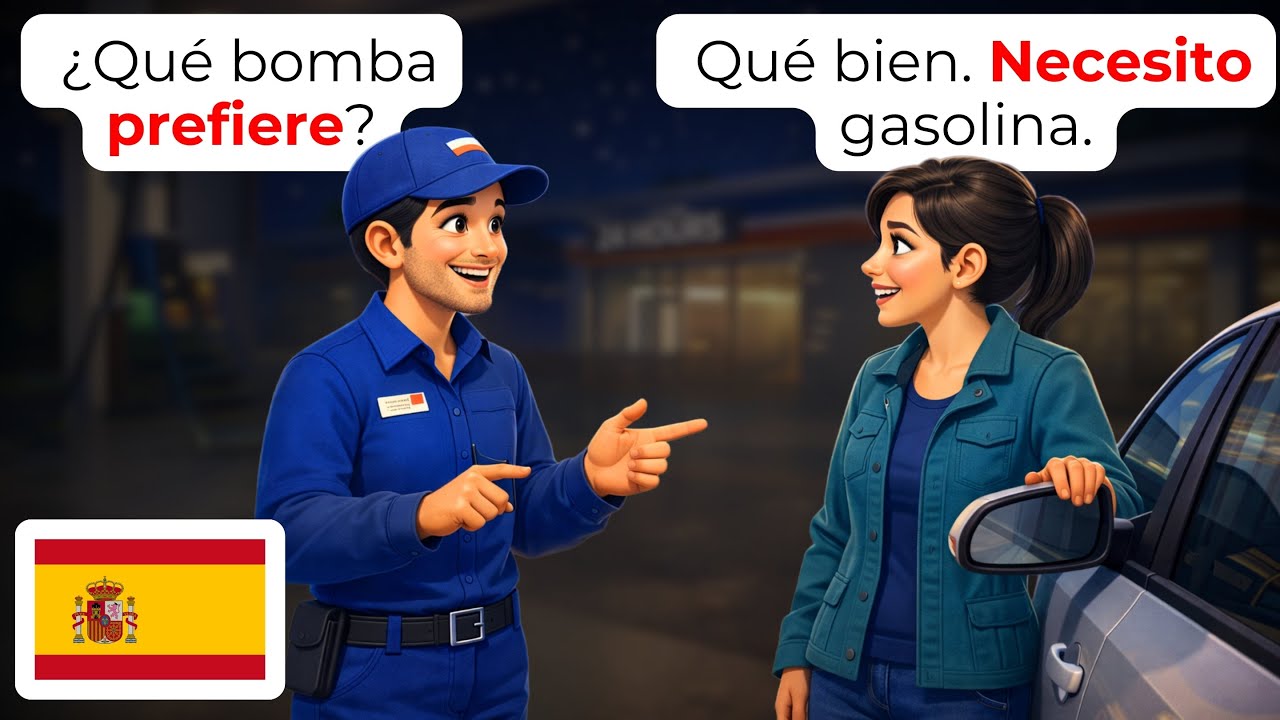 🇪🇸 15 Ежедневных Разговоров на Испанском на Заправке | Изучайте Испанский (A1-A2) ⛽