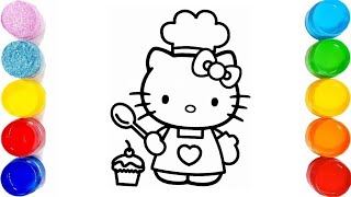 How to Color a Cooking Hello kitty Drawing painting and coloring for Preschool kids and toddlers