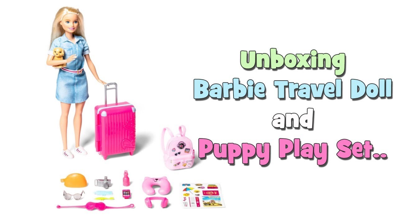 barbie travel doll and puppy playset