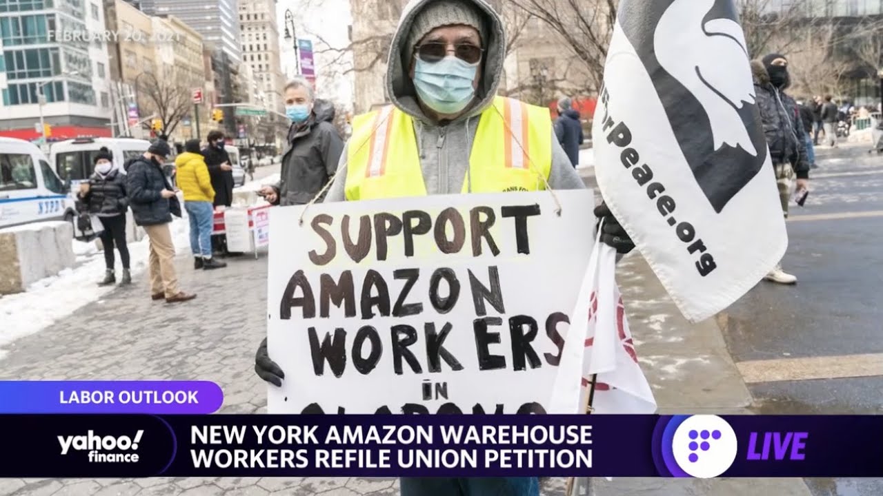 New York Amazon warehouse workers refile union petition - YouTube