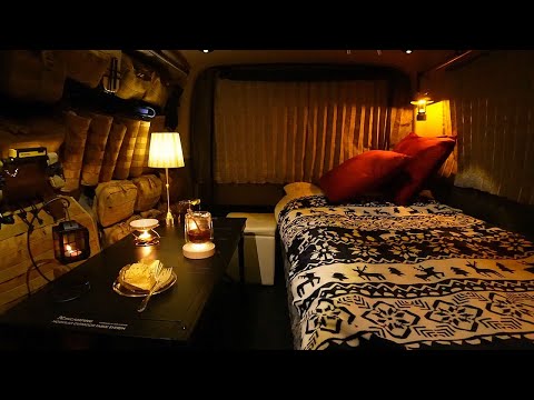 [160]ハイエース車中泊ひとり旅｜小雪が積もる静かな山奥で孤独にくつろぐ｜ASMR