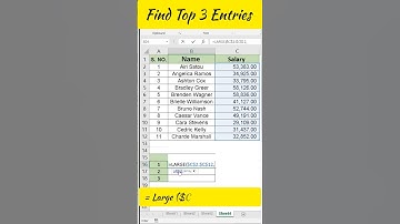 #shorts - Find Top 3 entries in Excel data #excel #exceltutorial #large #function #ccc