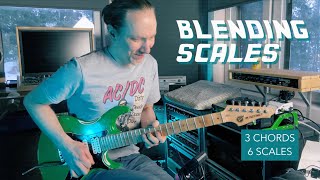 6 Scales over 3 chords. Blending Scales. Mixolydian, Dorian, Major Pentatonic, Blues scale...